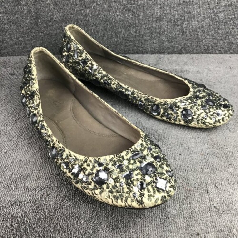 Rare‎ Kenneth Cole Sparkle N Shine Leather Snakeskin Jeweled Flats Sz 10 M